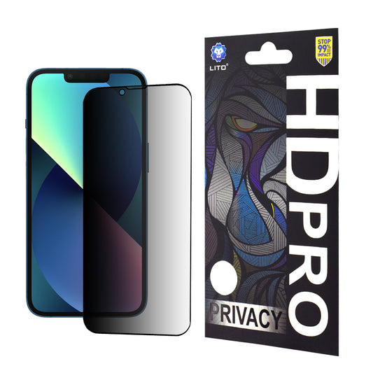 Folie de protectie Ecran Privacy Lito HD Pro pentru Apple iPhone 17e / 16e / 14 / 13 Pro, Sticla Securizata, Full Glue
