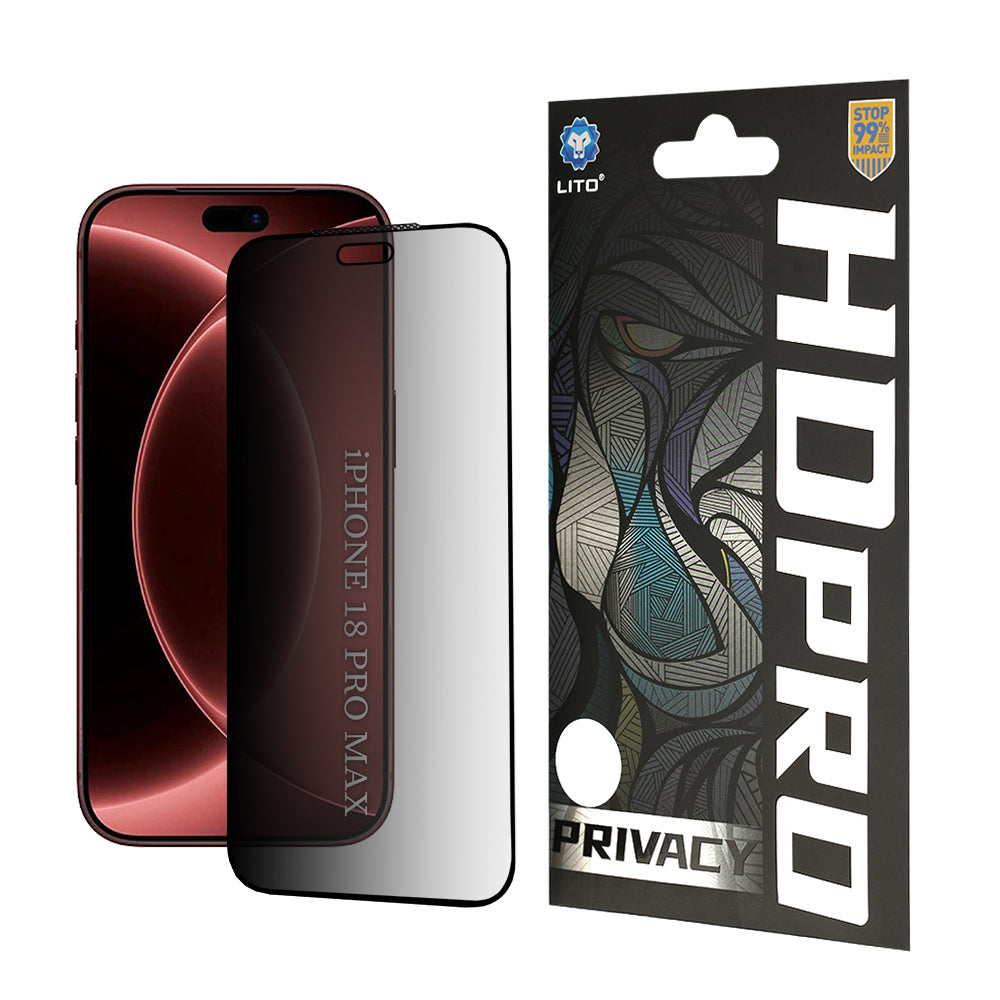 Folie de protectie Ecran Privacy Lito HD Pro pentru Apple iPhone 18 Pro Max, Sticla Securizata, Full Glue