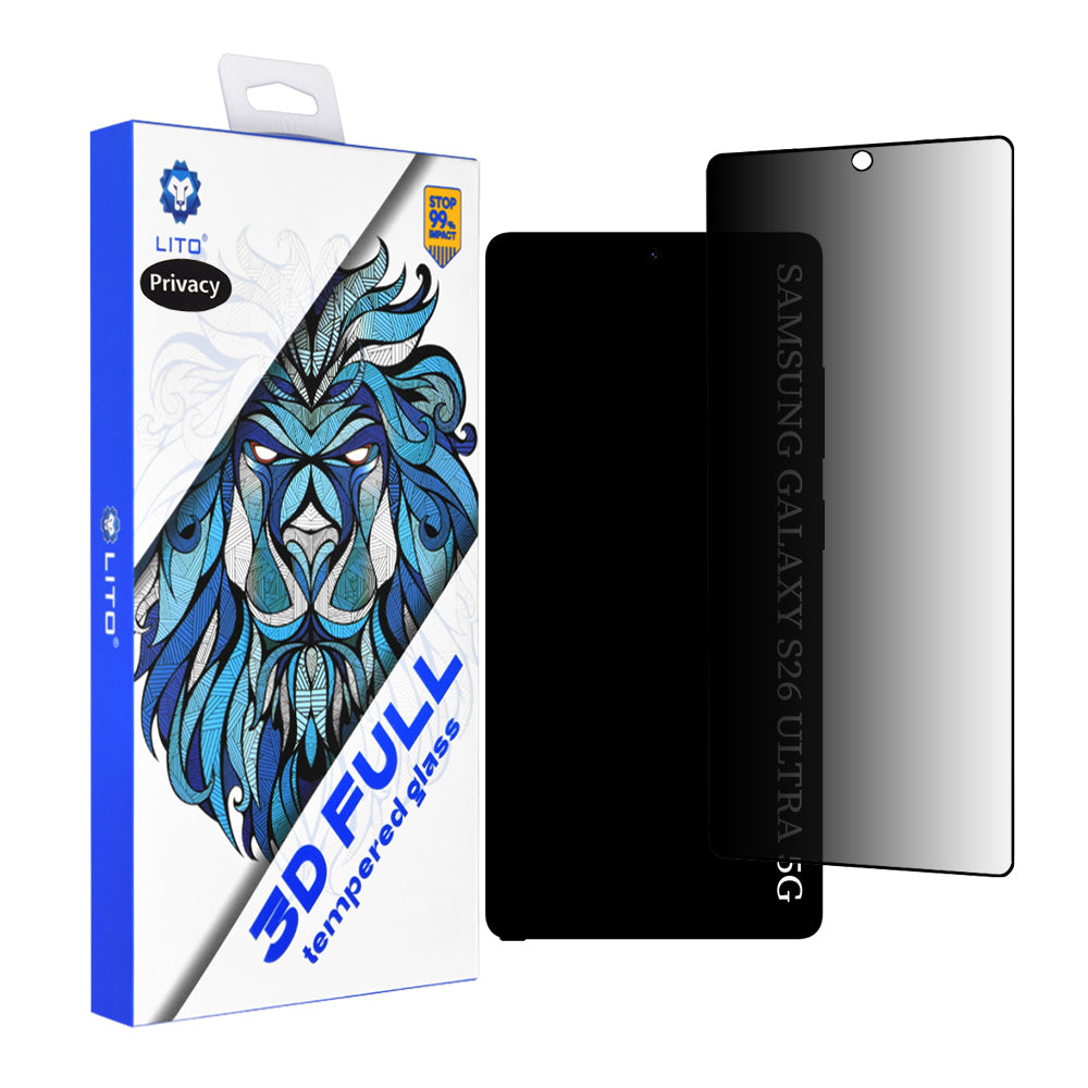Folie de protectie Ecran Privacy Lito pentru Samsung Galaxy S26 Ultra, Sticla Securizata, Full Glue, 3D