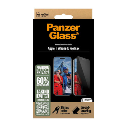 Folie de protectie Ecran Privacy PanzerGlass Ultra-Wide Fit EasyAligner pentru Apple iPhone 16 Pro Max, Sticla Securizata, Full Glue