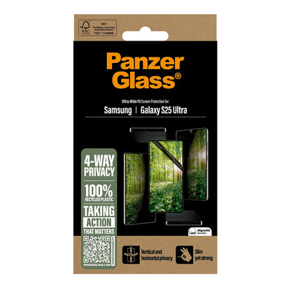 Folie de protectie Ecran Privacy PanzerGlass Ultra-Wide Fit Eco Matrix 4-Way pentru Samsung Galaxy S25 Ultra S938, Sticla Securizata, Full Glue