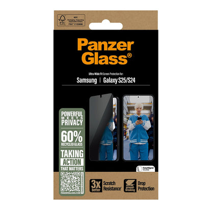 Folie de protectie Ecran Privacy PanzerGlass Ultra-Wide Fit pentru Samsung Galaxy S25 S931 / S24 S921, Sticla Securizata, Full Glue