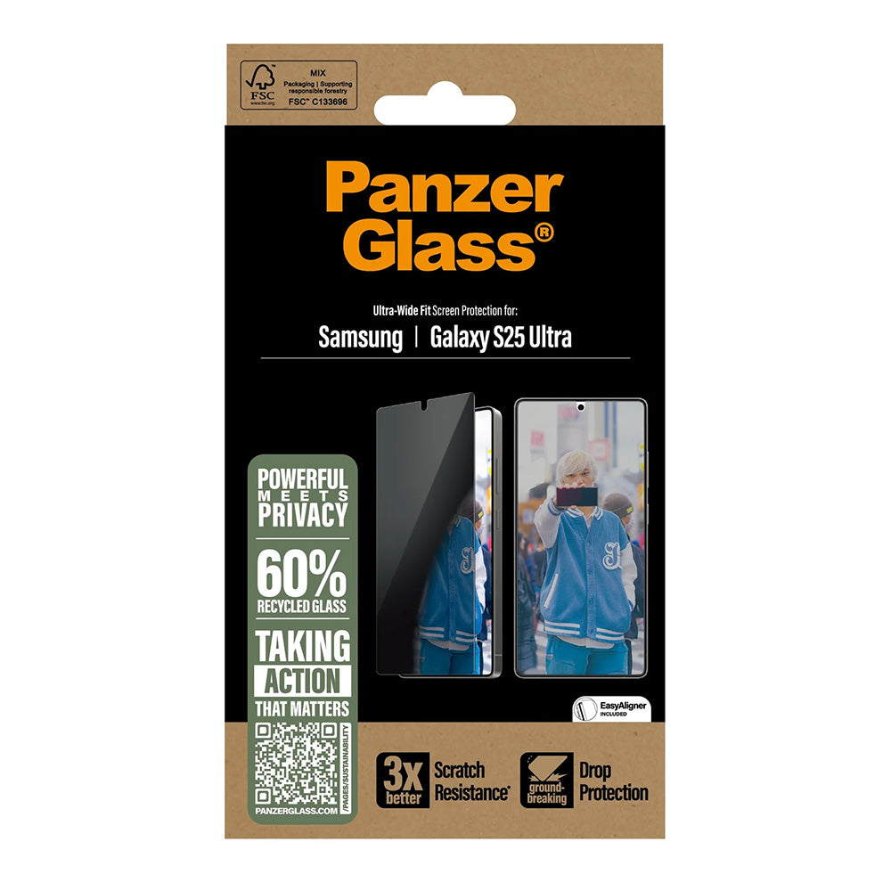 Folie de protectie Ecran Privacy PanzerGlass Ultra-Wide Fit pentru Samsung Galaxy S25 Ultra S938, Sticla Securizata, Full Glue