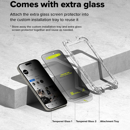 Folie de protectie Ecran Privacy Ringke Easy Slide pentru Apple iPhone 16 Plus / 15 Plus, Sticla Securizata, Full Glue, Set 2 bucati