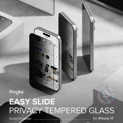 Folie de protectie Ecran Privacy Ringke Easy Slide pentru Apple iPhone 17, Sticla Securizata, Full Glue, Set 2 bucati