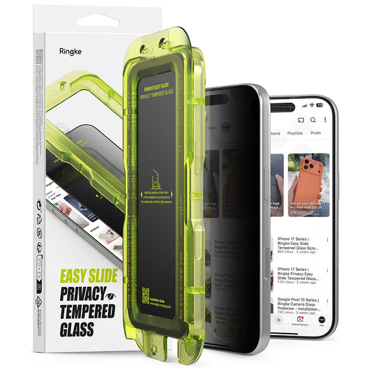 Folie de protectie Ecran Privacy Ringke Easy Slide pentru Apple iPhone 18 Pro Max, Sticla Securizata, Full Glue, Set 2 bucati