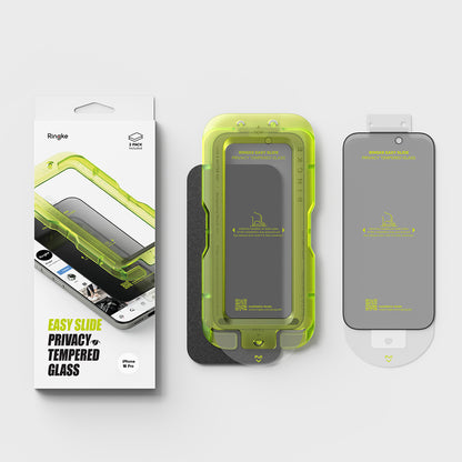 Folie de protectie Ecran Privacy Ringke Easy Slide pentru Apple iPhone 18 Pro Max, Sticla Securizata, Full Glue, Set 2 bucati
