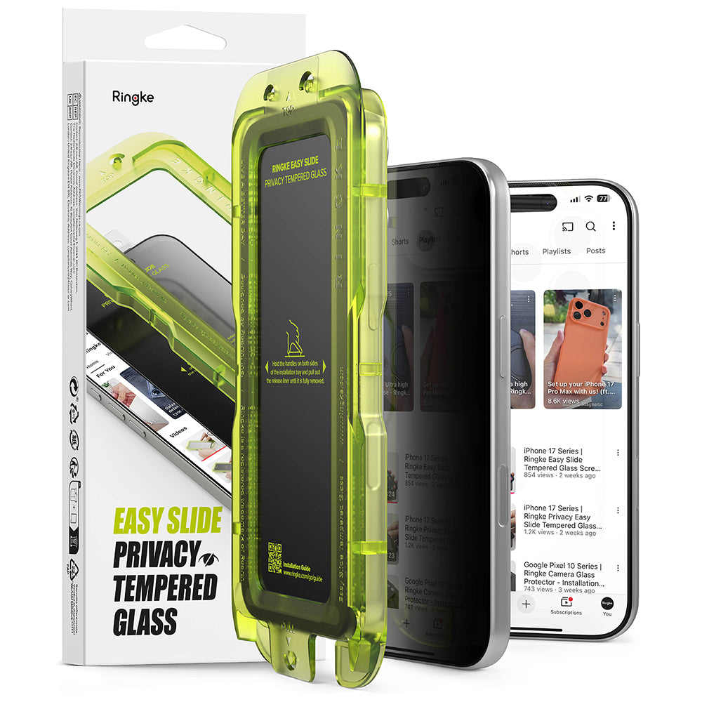 Folie de protectie Ecran Privacy Ringke Easy Slide pentru Apple iPhone 18 Pro, Sticla Securizata, Full Glue, Set 2 bucati
