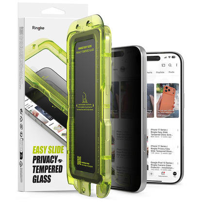 Folie de protectie Ecran Privacy Ringke Easy Slide pentru Apple iPhone 18 Pro, Sticla Securizata, Full Glue, Set 2 bucati