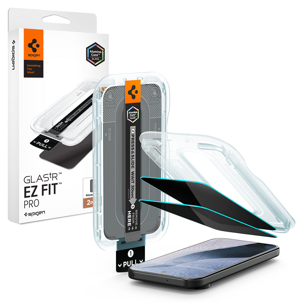 Folie de protectie Ecran Privacy Spigen GlastR EZ FIT Pro pentru Google Pixel 11 Pro / 10 Pro, Sticla Securizata, Full Glue, Set 2 bucati AGL11481