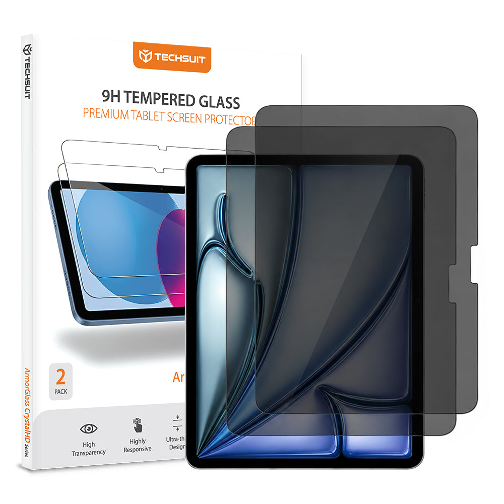 Folie de protectie Ecran Privacy Techsuit ArmorGlass CrystalHD pentru Apple iPad Air 11 (2026), Sticla Securizata, Full Glue, Set 2 bucati