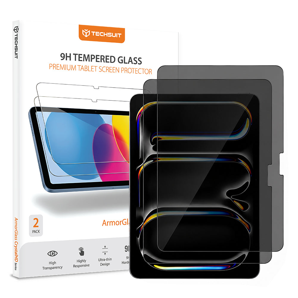 Folie de protectie Ecran Privacy Techsuit ArmorGlass CrystalHD pentru Apple iPad Pro 11 (2024), Sticla Securizata, Full Glue, Set 2 bucati