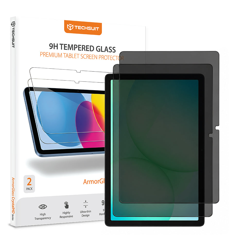 Folie de protectie Ecran Privacy Techsuit ArmorGlass CrystalHD pentru Samsung Galaxy Tab A11+ / Tab A9+, Sticla Securizata, Full Glue, Set 2 bucati