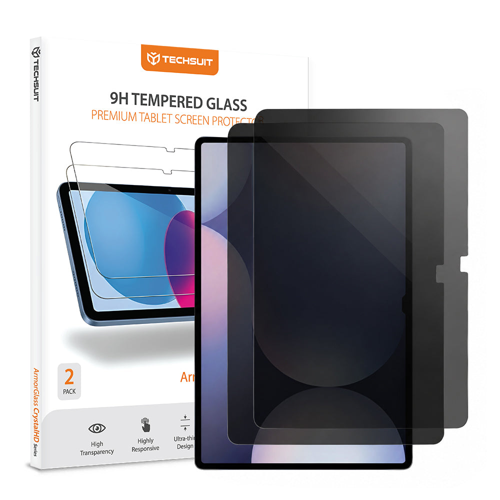 Folie de protectie Ecran Privacy Techsuit ArmorGlass CrystalHD pentru Samsung Galaxy Tab S10+ / Tab S9 FE+, Sticla Securizata, Full Glue, Set 2 bucati