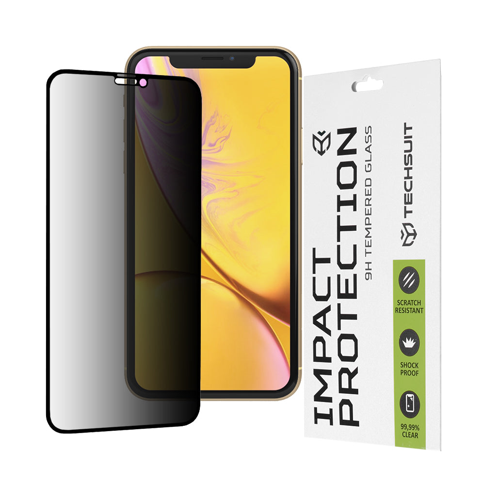 Folie de protectie Ecran Privacy Techsuit pentru Apple iPhone 11 / XR, Sticla Securizata, Full Glue, 111D