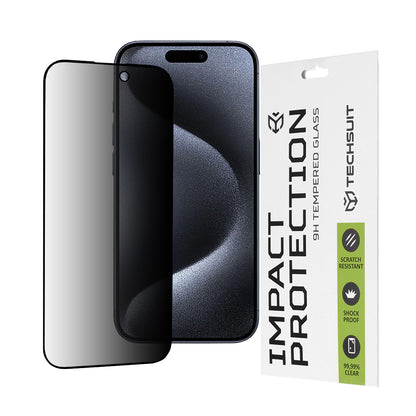 Folie de protectie Ecran Privacy Techsuit pentru Apple iPhone 15 Pro, Sticla Securizata, Full Glue, 111D