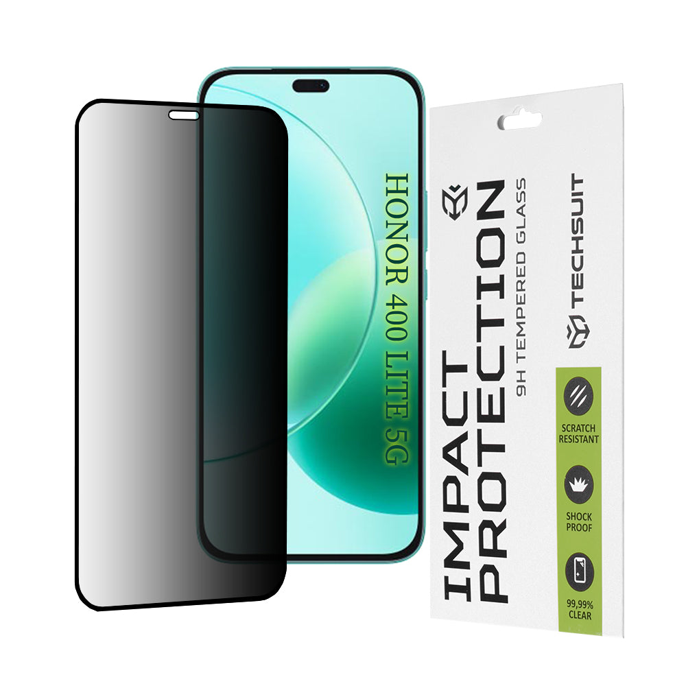 Folie de protectie Ecran Privacy Techsuit pentru Honor 400 Lite / X8c / X8b, Sticla Securizata, Full Glue, 111D