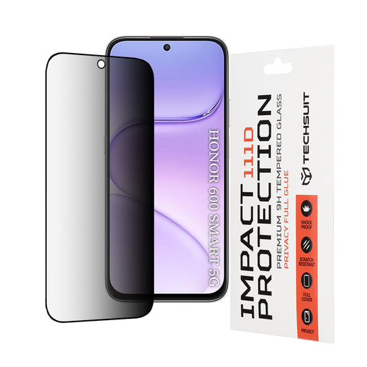 Folie de protectie Ecran Privacy Techsuit pentru Honor 600 Smart, Sticla Securizata, Full Glue, 111D