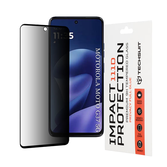 Folie de protectie Ecran Privacy Techsuit pentru Motorola Moto G47 / G37 Power / G37, Sticla Securizata, Full Glue, 111D