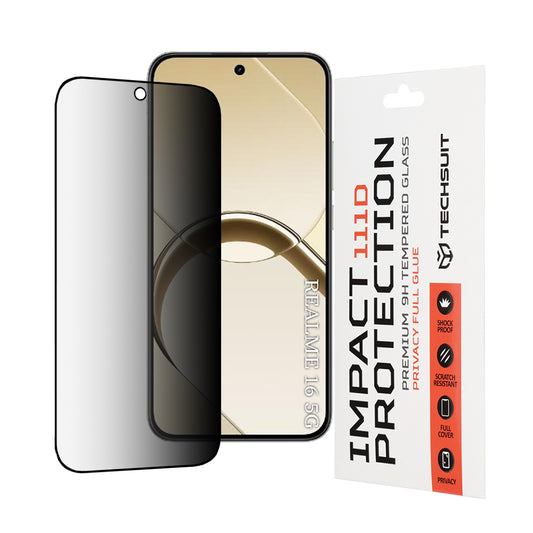 Folie de protectie Ecran Privacy Techsuit pentru Realme 16, Sticla Securizata, Full Glue, 111D