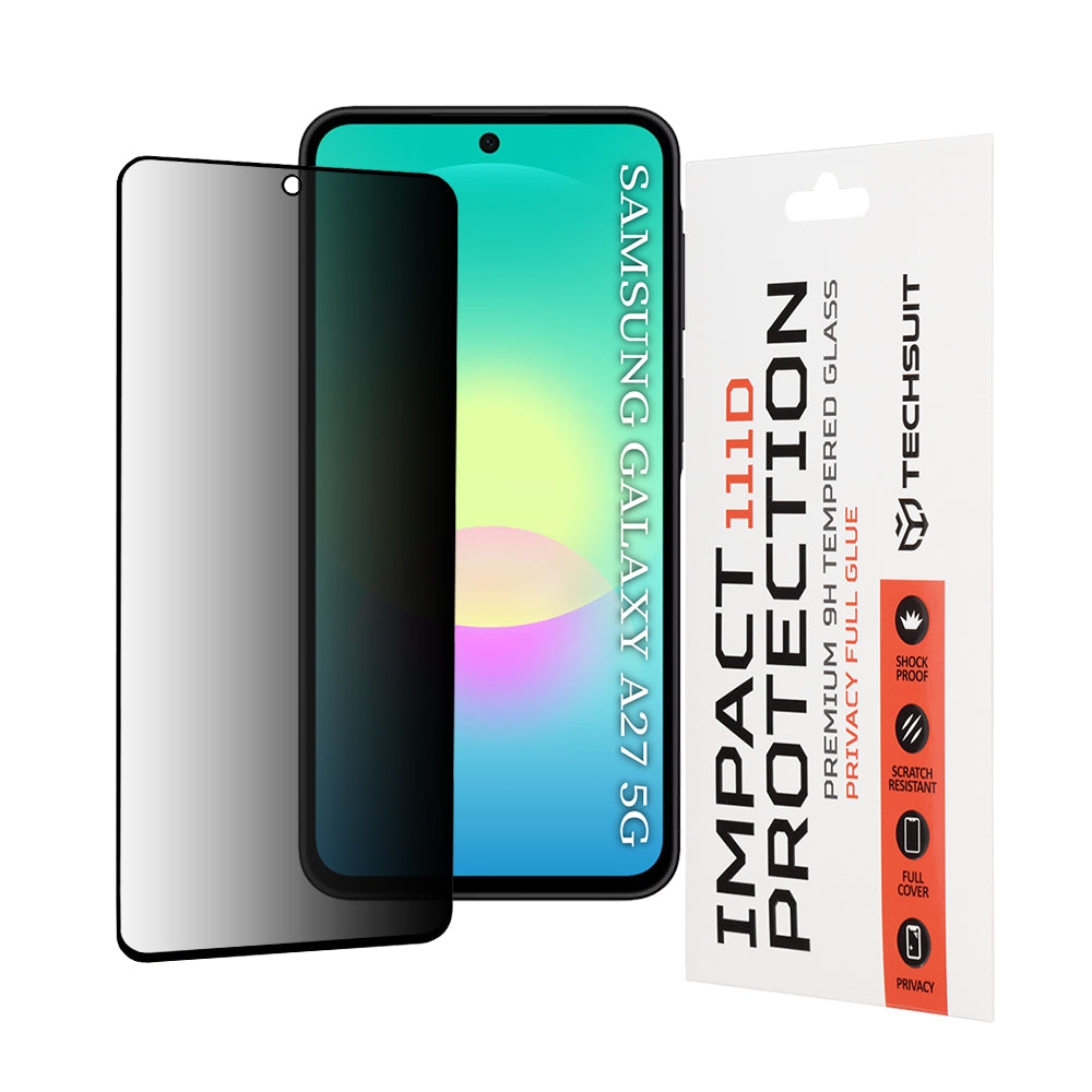 Folie de protectie Ecran Privacy Techsuit pentru Samsung Galaxy A27 5G, Sticla Securizata, Full Glue, 111D