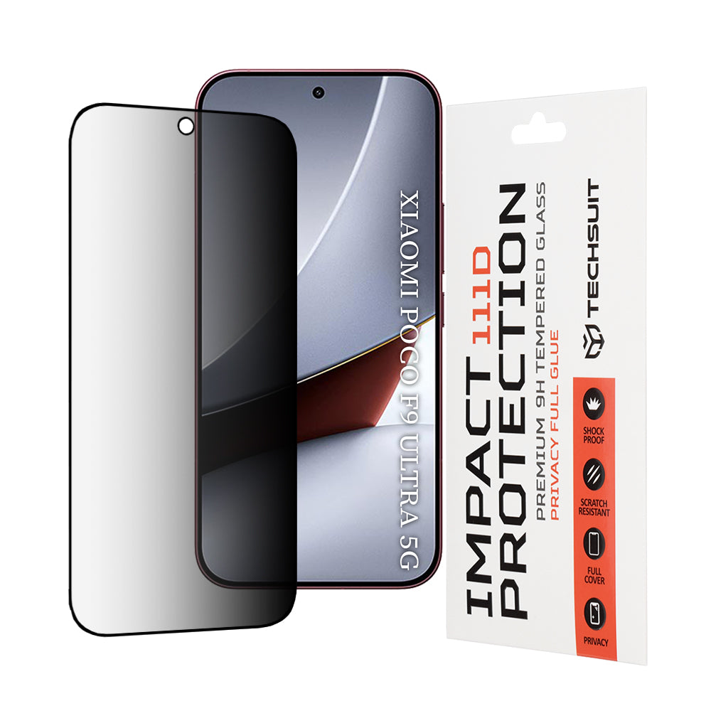 Folie de protectie Ecran Privacy Techsuit pentru Xiaomi Poco F9 Ultra, Sticla Securizata, Full Glue, 111D