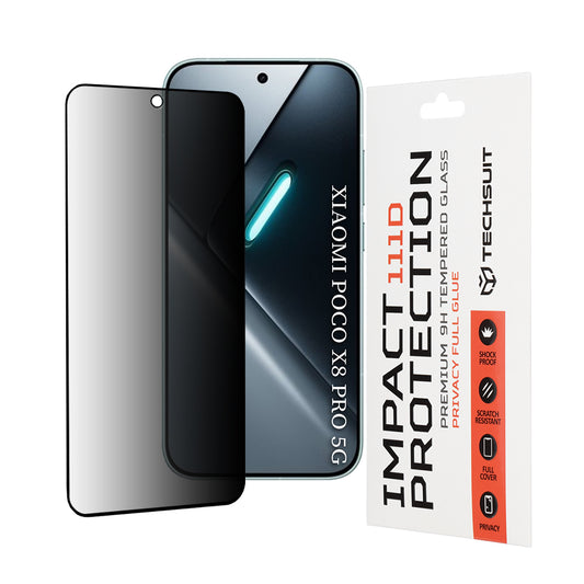 Folie de protectie Ecran Privacy Techsuit pentru Xiaomi Poco X8 Pro, Sticla Securizata, Full Glue, 111D