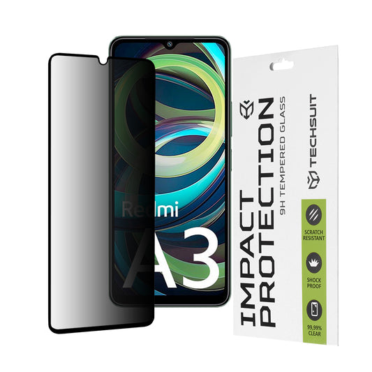 Folie de protectie Ecran Privacy Techsuit pentru Xiaomi Redmi A3x / A3, Sticla Securizata, Full Glue, 111D