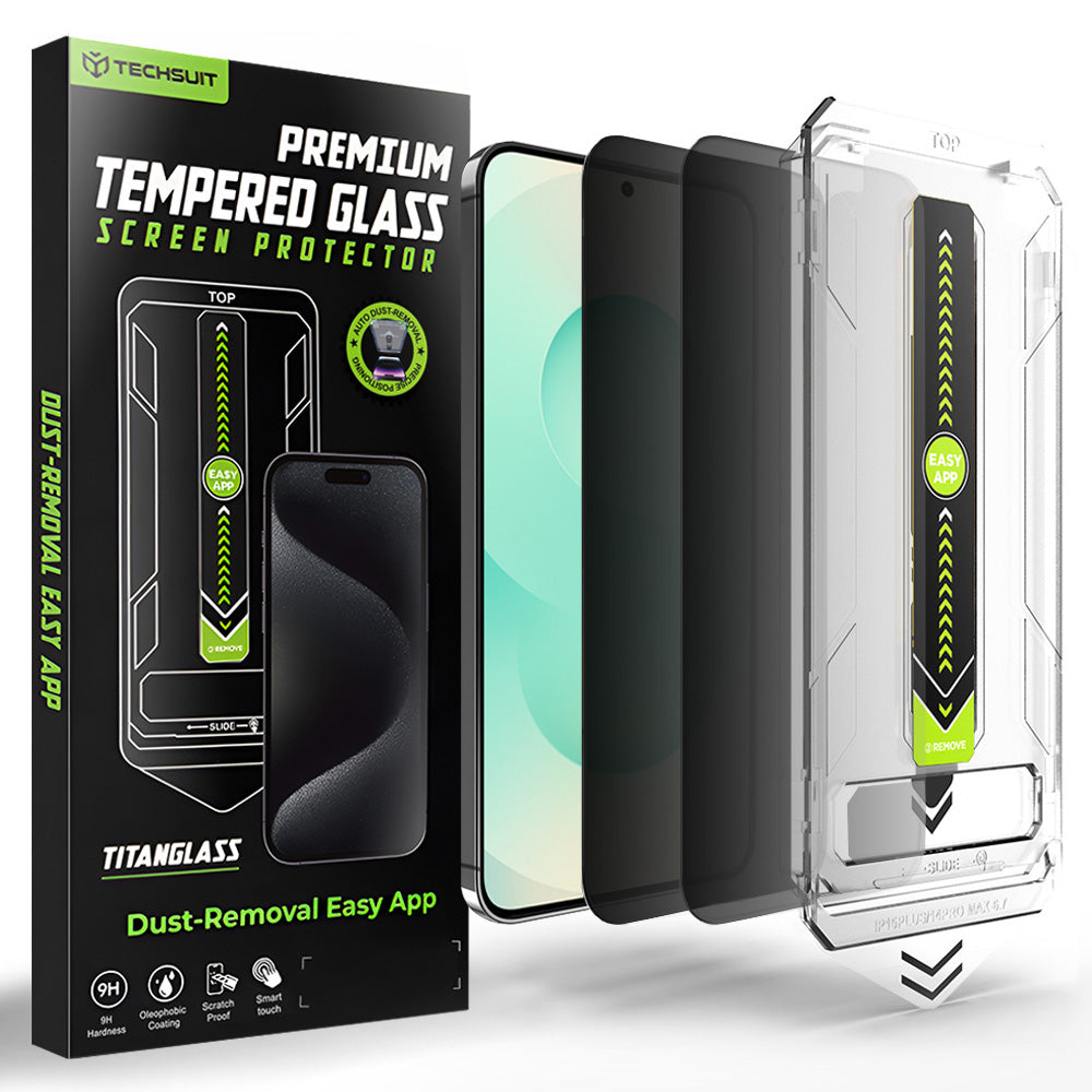 Folie de protectie Ecran Privacy Techsuit TitanGlass CrystalHD pentru Samsung Galaxy S26 Plus, Sticla Securizata, Full Glue, Set 2 bucati