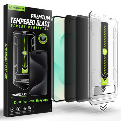 Folie de protectie Ecran Privacy Techsuit TitanGlass CrystalHD pentru Samsung Galaxy S26 Plus, Sticla Securizata, Full Glue, Set 2 bucati