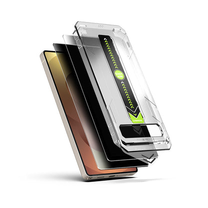 Folie de protectie Ecran Privacy Techsuit TitanGlass CrystalHD pentru Samsung Galaxy S26, Sticla Securizata, Full Glue, Set 2 bucati