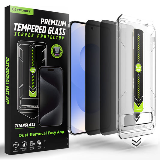 Folie de protectie Ecran Privacy Techsuit TitanGlass CrystalHD pentru Samsung Galaxy S26, Sticla Securizata, Full Glue, Set 2 bucati