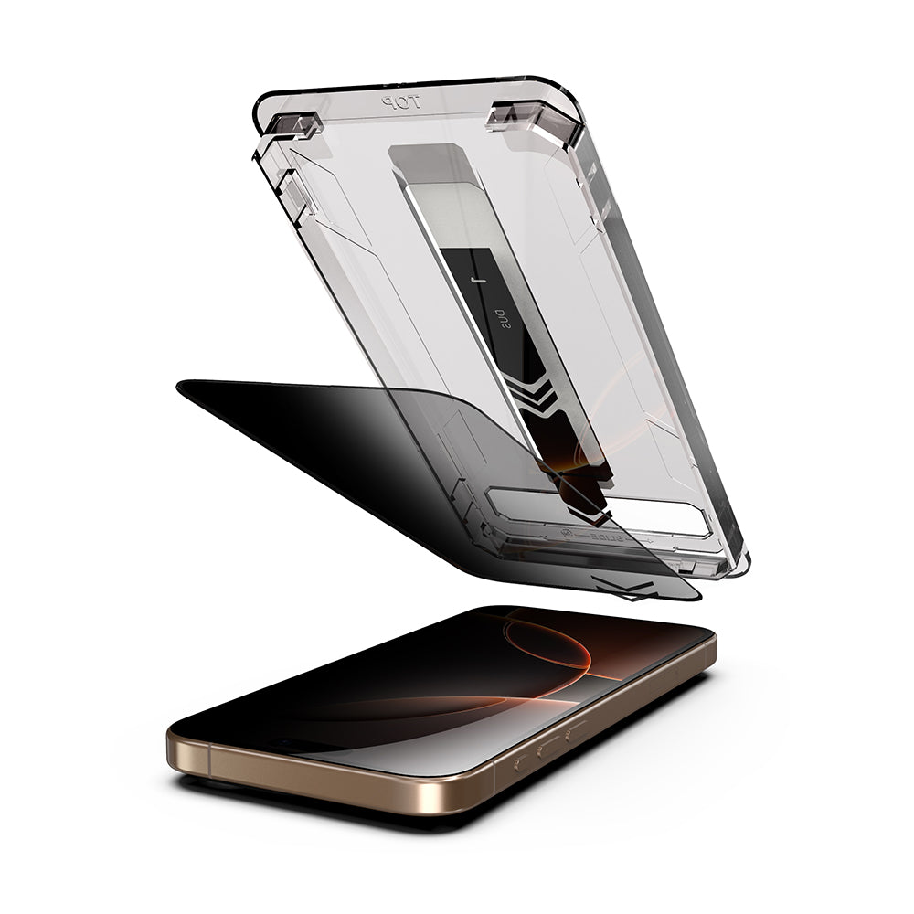Folie de protectie Ecran Privacy Techsuit TitanGlass pentru Apple iPhone 17 / 16 Pro, Sticla Securizata, Full Glue, Set 2 bucati