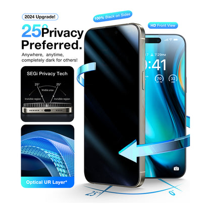 Folie de protectie Ecran Privacy Torras GlassGo Install Master pentru Apple iPhone 16 Pro Max, Sticla Securizata, Full Glue