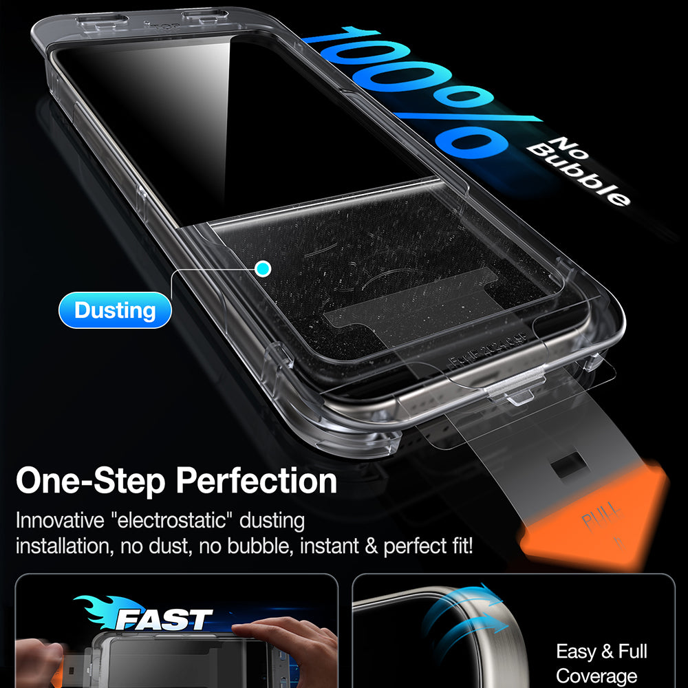 Folie de protectie Ecran Privacy Torras GlassGo Install Master pentru Apple iPhone 16 Pro, Sticla Securizata, Full Glue