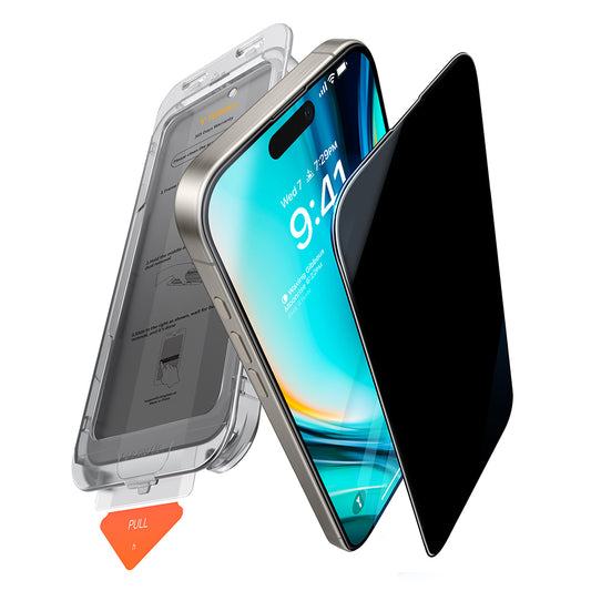 Folie de protectie Ecran Privacy Torras GlassGo Install Master pentru Apple iPhone 16, Sticla Securizata, Full Glue