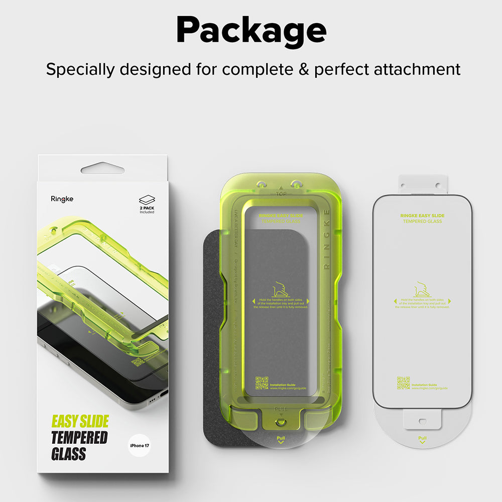 Folie de protectie Ecran Ringke Easy Slide pentru Apple iPhone 17 Pro Max, Sticla Securizata, Full Glue, Set 2 bucati