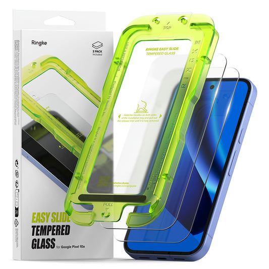 Folie de protectie Ecran Ringke Easy Slide pentru Google Pixel 10a, Sticla Securizata, Full Glue, Set 2 bucati