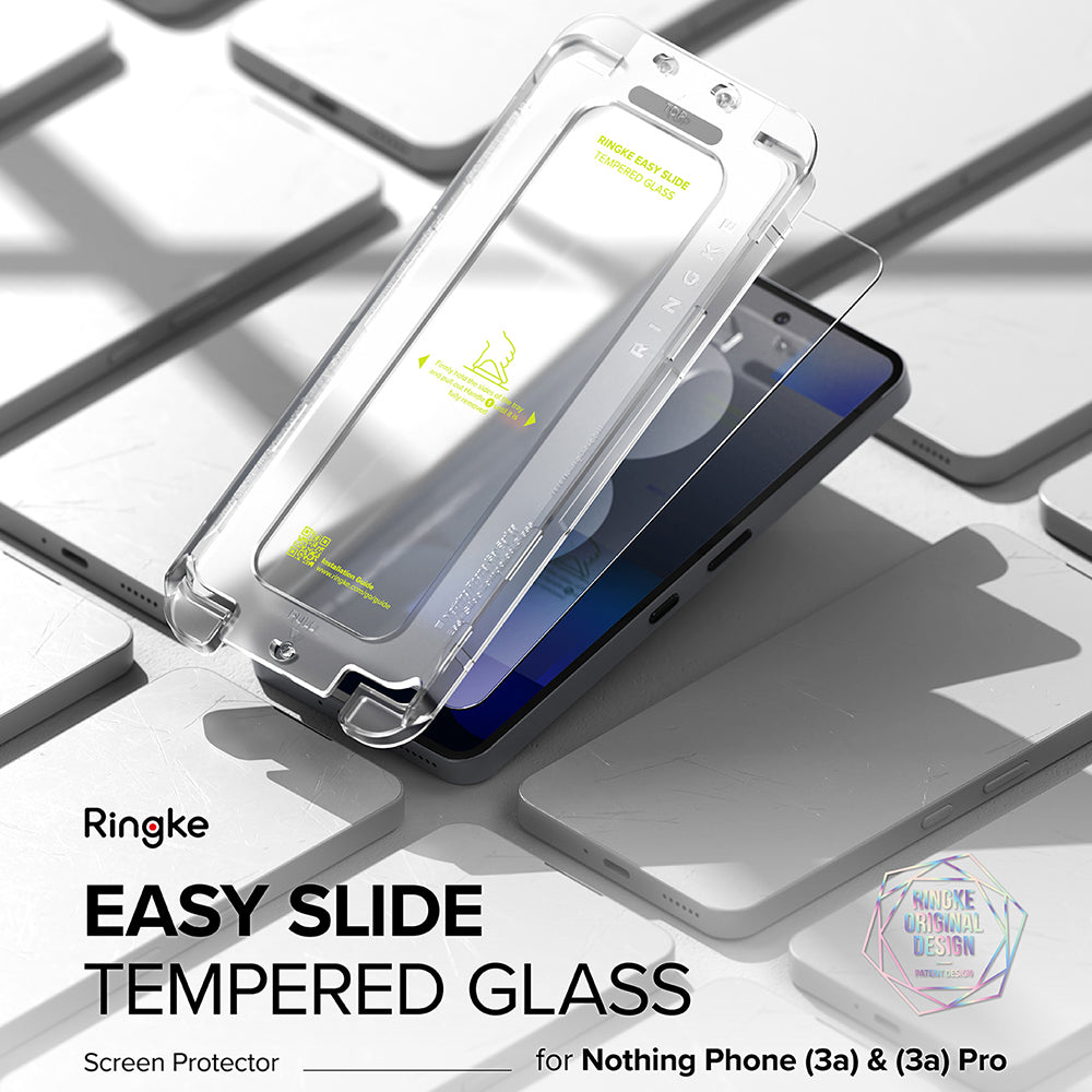 Folie de protectie Ecran Ringke Easy Slide pentru Nothing Phone (3a) / Phone (3a) Pro, Sticla Securizata, Full Glue, Set 2 bucati