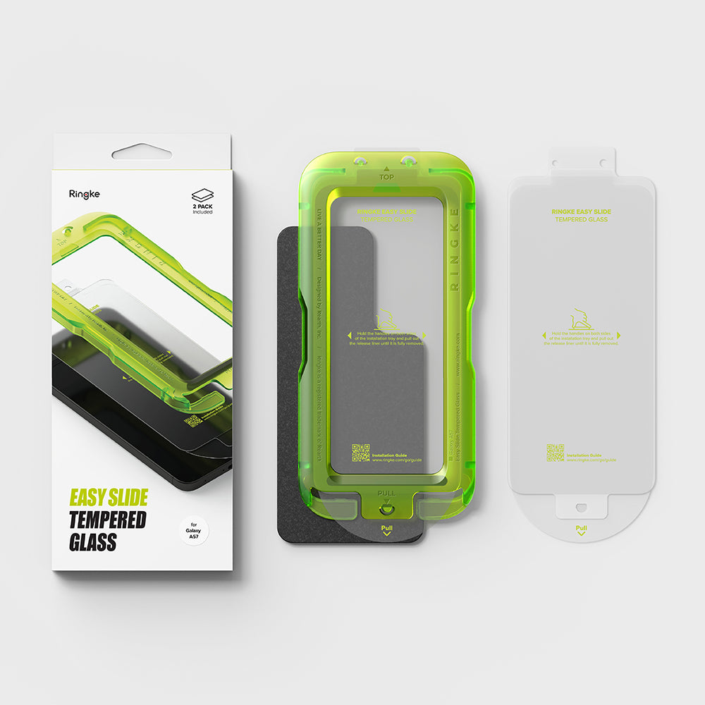Folie de protectie Ecran Ringke Easy Slide pentru Samsung Galaxy A57 5G, Sticla Securizata, Full Glue, Set 2 bucati