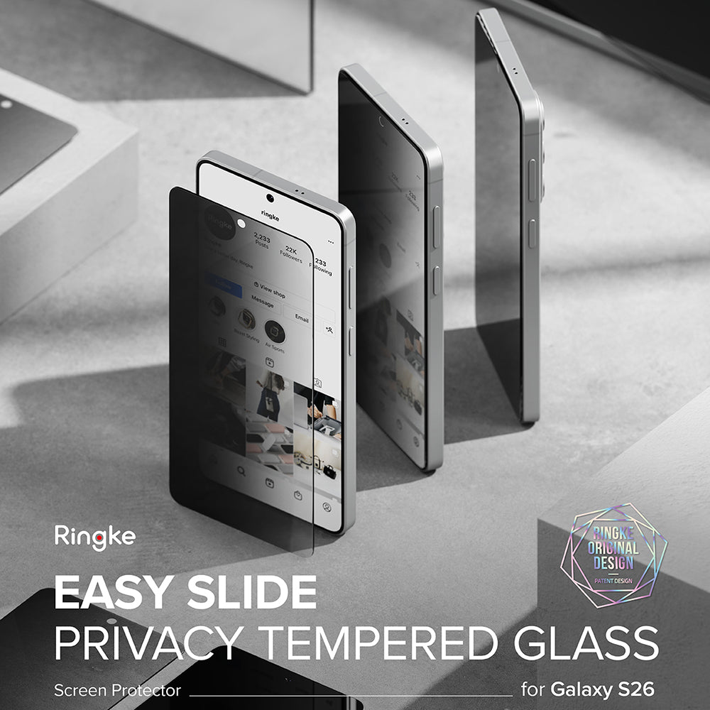 Folie de protectie Ecran Ringke Easy Slide pentru Samsung Galaxy S26, Sticla Securizata, Full Glue, Set 2 bucati, Neagra