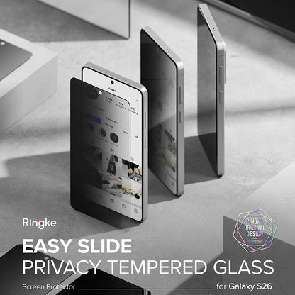 Folie de protectie Ecran Ringke Easy Slide pentru Samsung Galaxy S26, Sticla Securizata, Full Glue, Set 2 bucati, Neagra