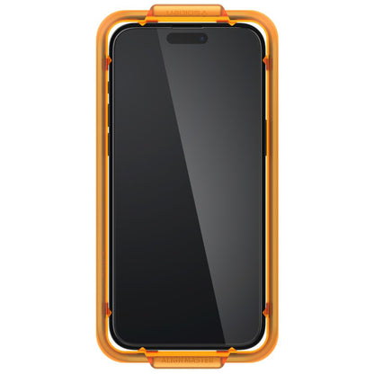 Folie de protectie Ecran Spigen GlastR Align Master pentru Apple iPhone 15 Plus, Sticla Securizata, Full Glue, Set 2 bucati, Neagra AGL06886