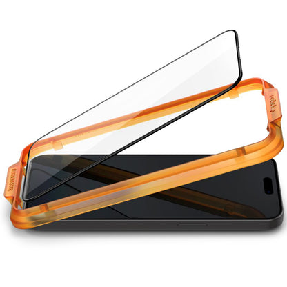 Folie de protectie Ecran Spigen GlastR Align Master pentru Apple iPhone 15 Plus, Sticla Securizata, Full Glue, Set 2 bucati, Neagra AGL06886