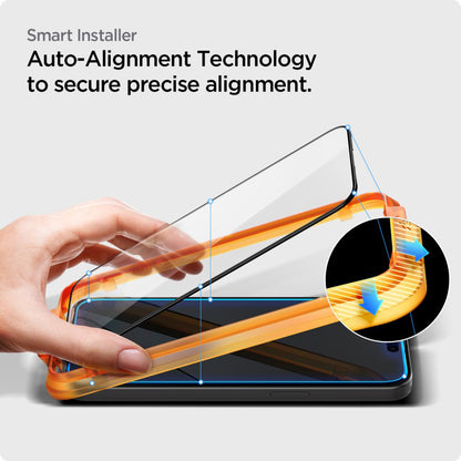 Folie de protectie Ecran Spigen GlastR Align Master pentru Apple iPhone 15 Plus, Sticla Securizata, Full Glue, Set 2 bucati, Neagra AGL06886