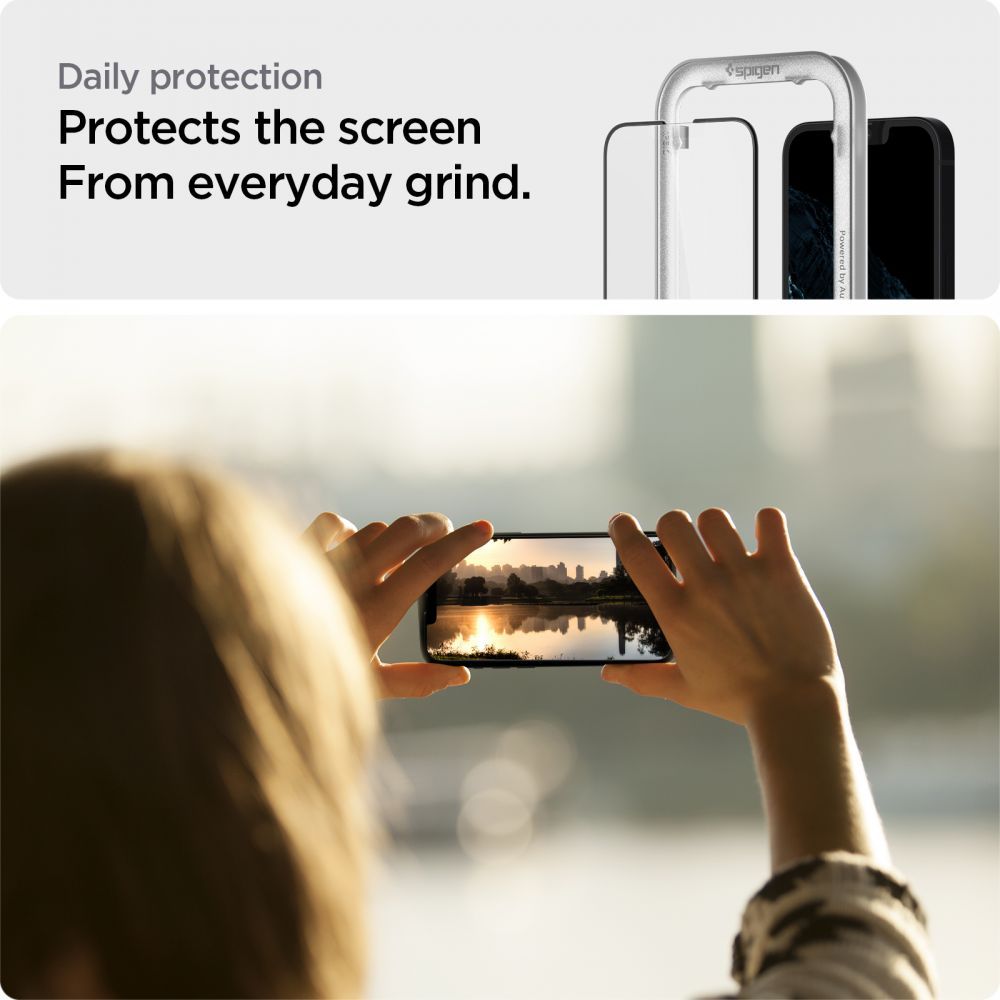 Folie de protectie Ecran Spigen GlastR Align Master pentru Apple iPhone 17e / 16e / 14 / 13 Pro, Sticla Securizata, Full Glue, Neagra AGL03725