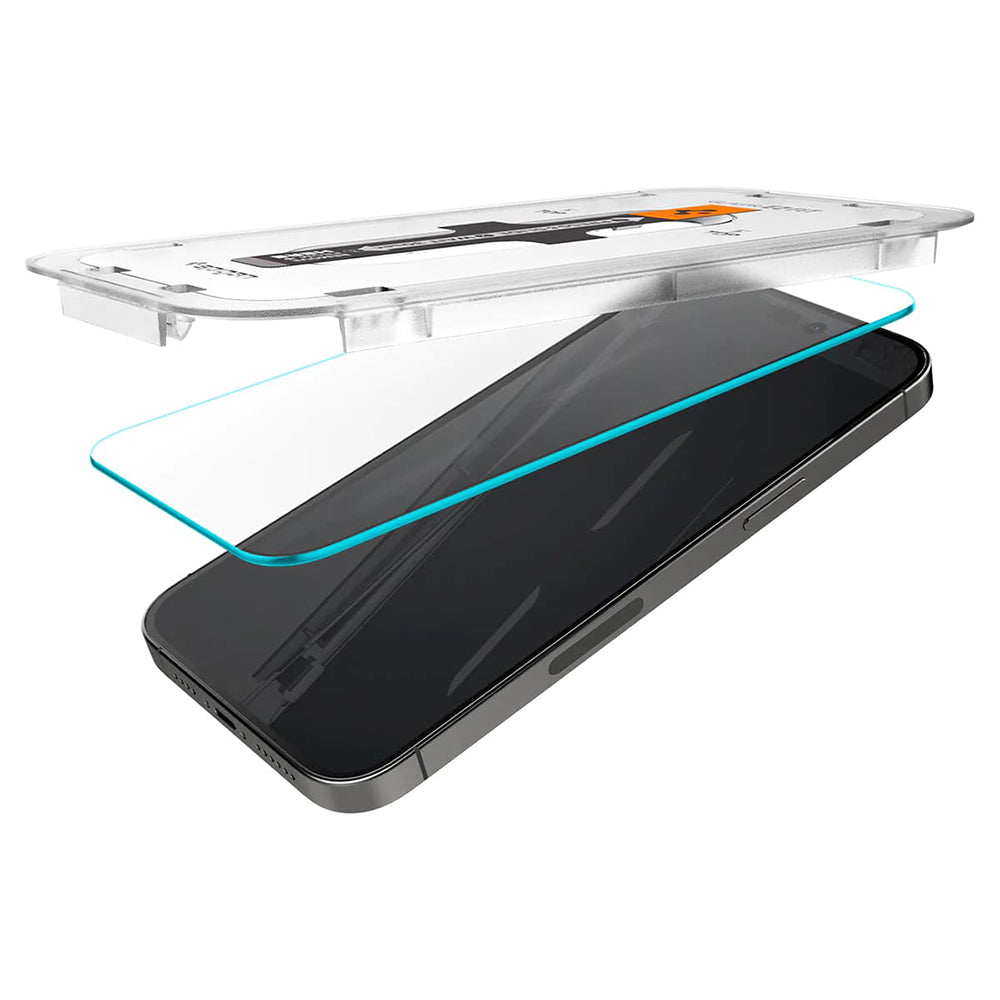 Folie de protectie Ecran Spigen GlastR EZ FIT pentru Apple iPhone 14 Pro, Sticla Securizata, Full Glue, Set 2 bucati