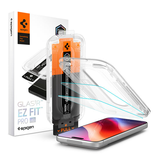 Folie de protectie Ecran Spigen GlastR EZ FIT Pro HD pentru Apple iPhone 18 Pro / 17 Pro / 17 / 16 Pro, Sticla Securizata, Full Glue, Set 2 bucati AGL12047