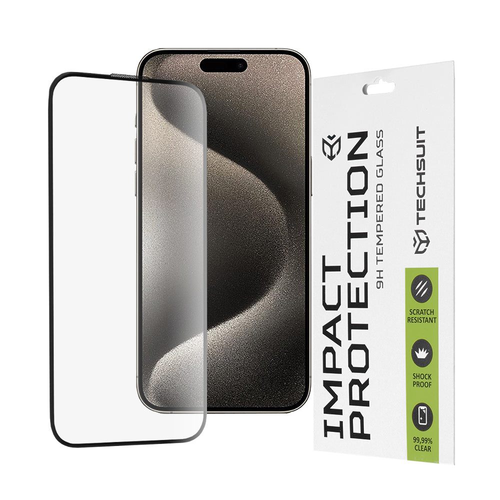 Folie de protectie Ecran Techsuit pentru Apple iPhone 15 Pro Max, Sticla Securizata, Full Glue, 111D, Neagra