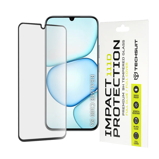 Folie de protectie Ecran Techsuit pentru Realme C100 5G, Sticla Securizata, Full Glue, 111D, Neagra